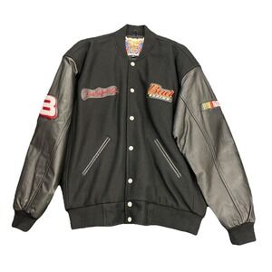 Dale Earnhardt Jr Bud Racing Jacket Black Wool Leather Varsity Mens L Hamilton